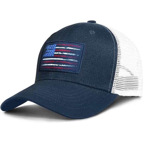 Naicissism American Fish Flag Trucker Hat Blue Snapback Adjustable - Picture 1 of 4